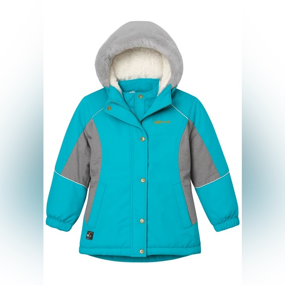 ZeroXposur Kids' Aqua and Gray Puffer Jacket with Faux Fur Hood - Picture 1 of 10